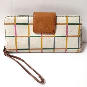 Fossil Madison Zip Around Clutch Wristlet Checkered Wallet